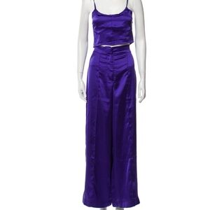 House of Harlow SET Crystal Satin Crop Top Wide Leg Pants Purple M Rhinestone